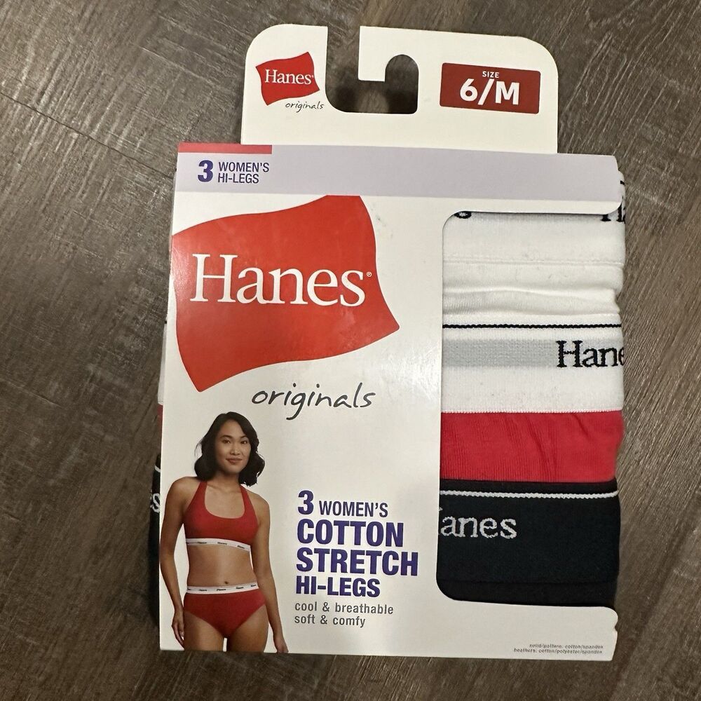 Women's Hanes® Originals Sz‎ 6 M Ultimate 3-pack Stretch Cotton Hi-Leg Red Black